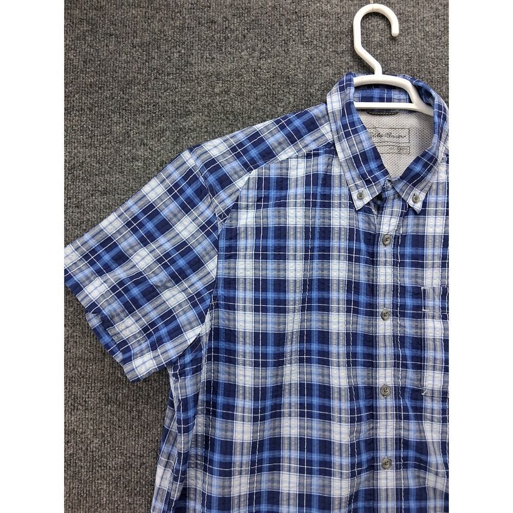 Eddie Bauer Shirt Mens Large Performance Pack It Seersucker Blue Plaid